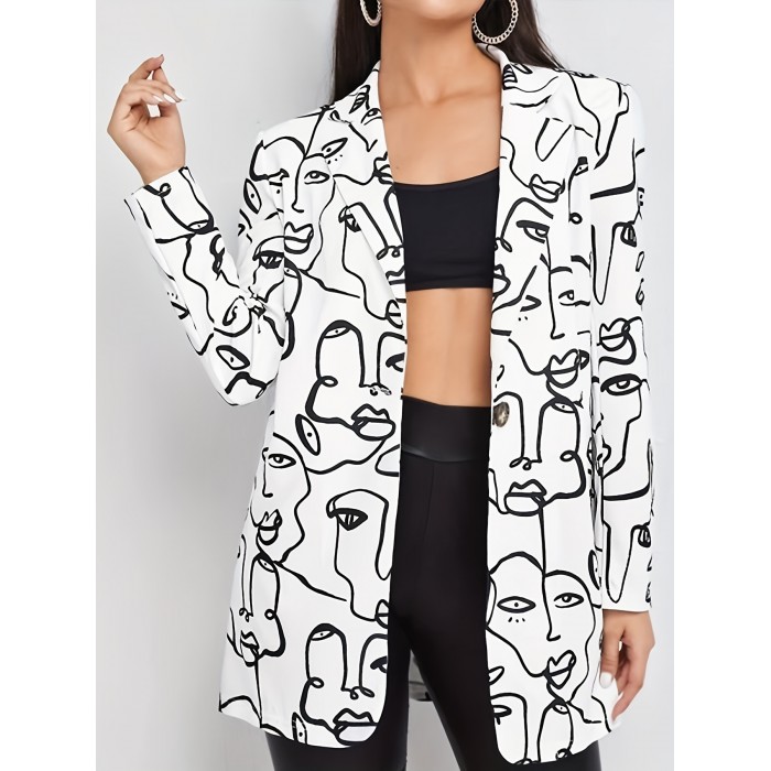 Women's Casual Long Sleeve Double Breasted Blazer for Office and Work - Graphic Print