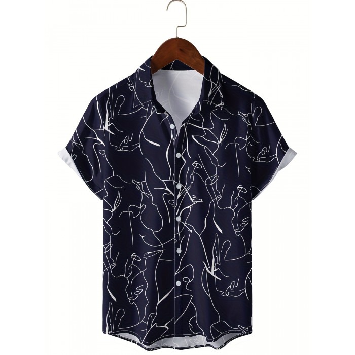 Men's Shirt Top, Abstract Pattern Camp Collar Bowling Shirts Short Sleeves Closure Summer Hawaiian Shirt Male Casual Button Up Shirt For Daily Vacation Resorts Beach Shirts For Men