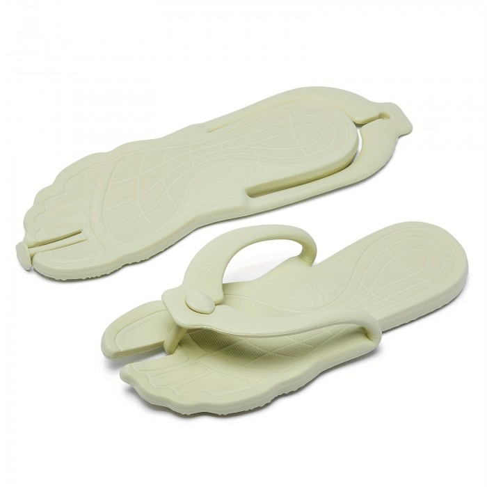 Women's Eazy To Pack Travel Flip Flops, Solid Color Open Toe Non-slip Quick Drying Slides Shoes, Folded Storage Slippers