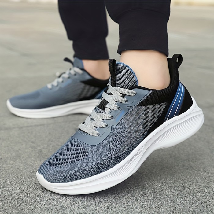 Men's Trendy Woven Knit Breathable Running Shoes, Comfy Non Slip Lace Up Soft Sole Sneakers For Men's Outdoor Activities