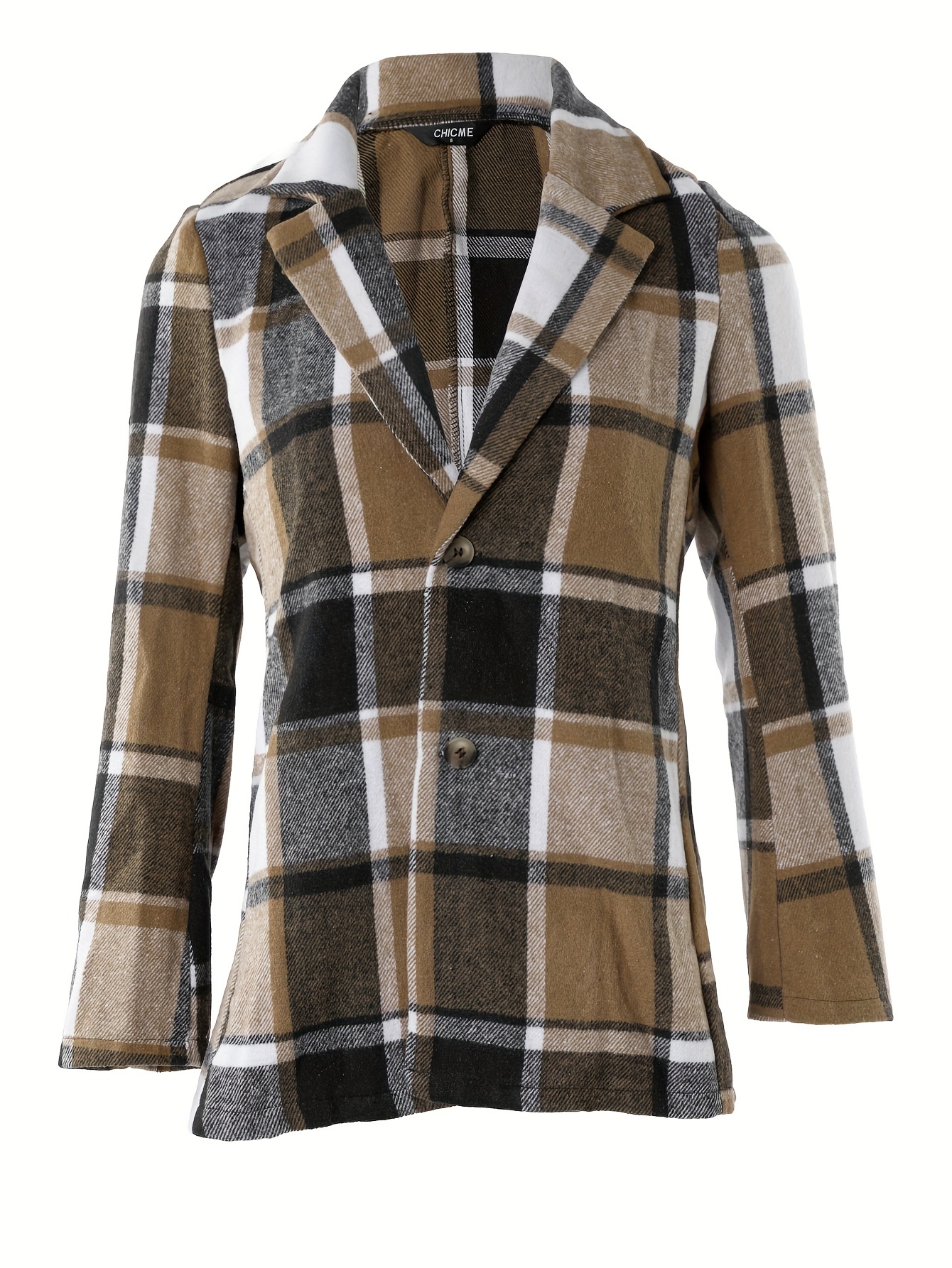 plaid button down long sleeve lapel coat fashion winter blazer womens clothing details 2