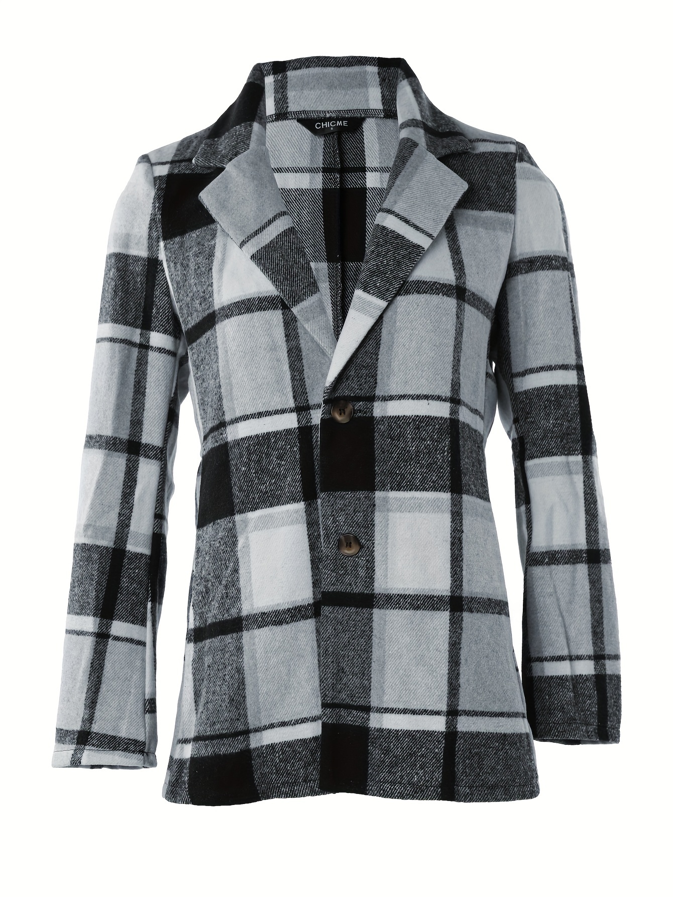 plaid button down long sleeve lapel coat fashion winter blazer womens clothing details 3