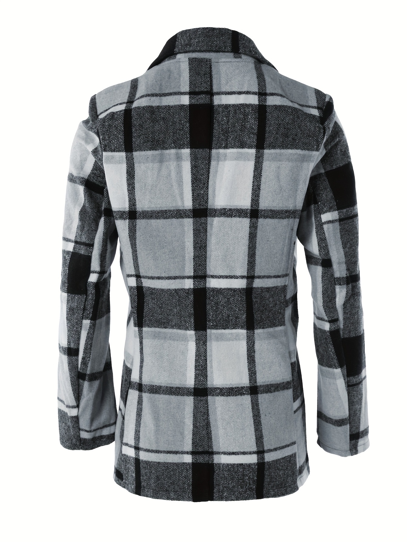 plaid button down long sleeve lapel coat fashion winter blazer womens clothing details 5