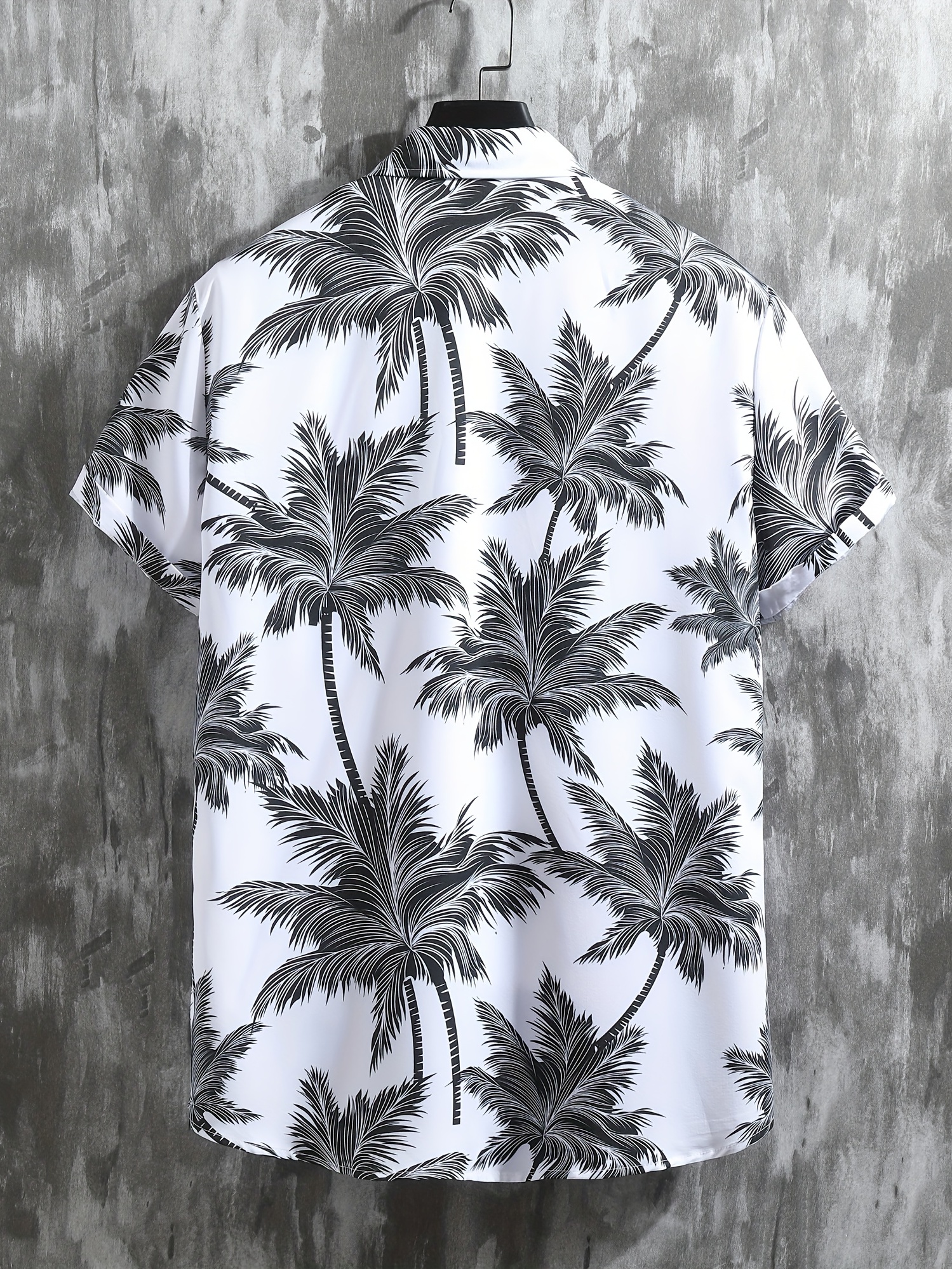coconut palm print mens 2pcs outfits casual camp collar lapel button up short sleeve shirts hawaii shirt and drawstring shorts set for summer mens clothing details 2