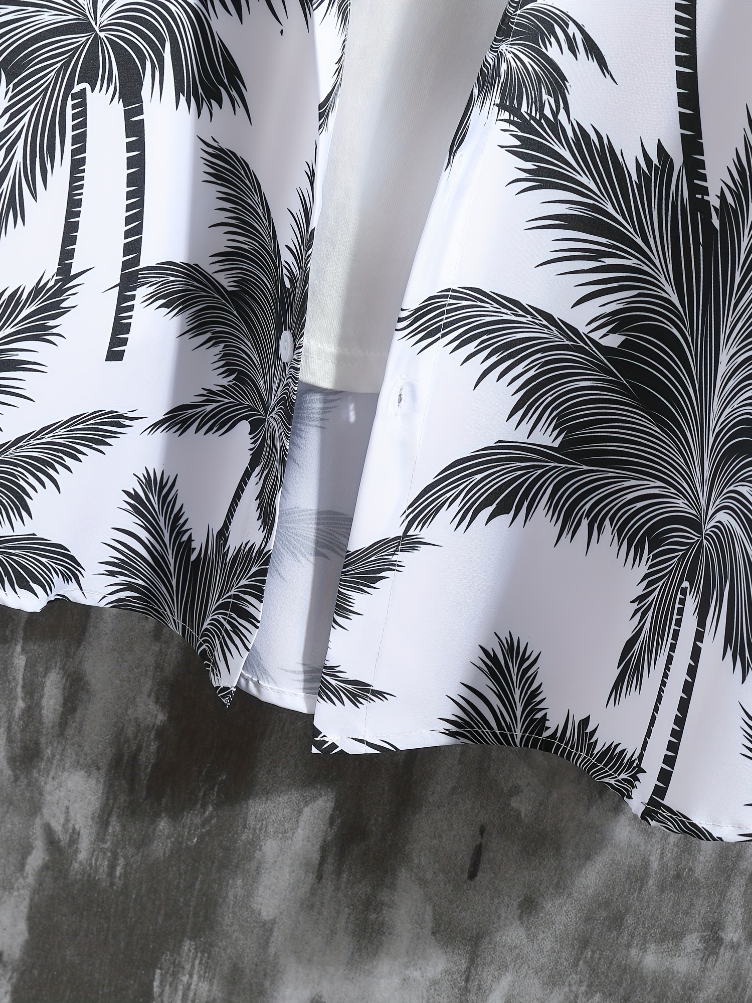 coconut palm print mens 2pcs outfits casual camp collar lapel button up short sleeve shirts hawaii shirt and drawstring shorts set for summer mens clothing details 3