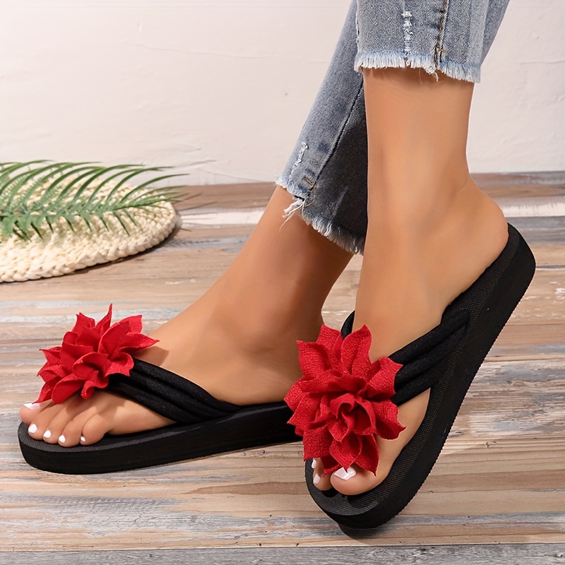womens floral decor flip flops soft sole lightweight casual slip on slides vacation beach summer slides details 0