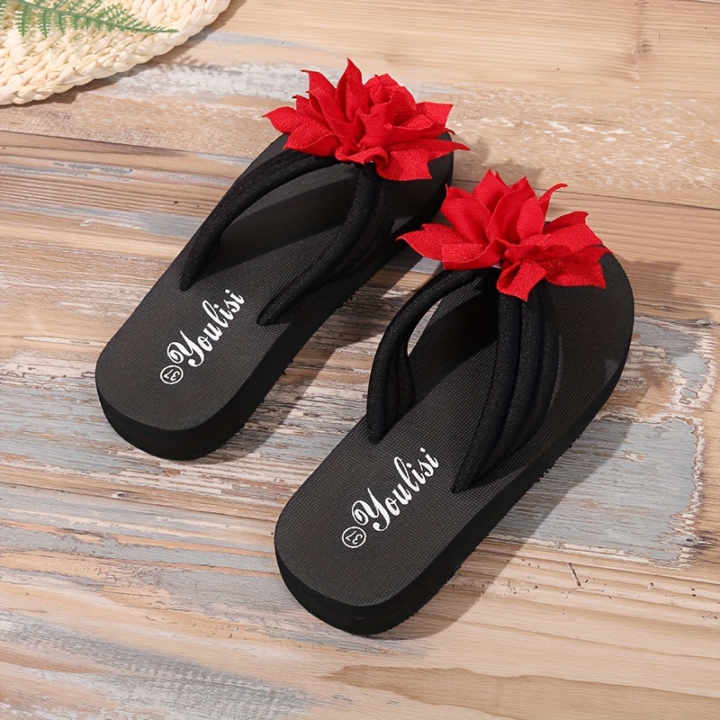 womens floral decor flip flops soft sole lightweight casual slip on slides vacation beach summer slides details 3