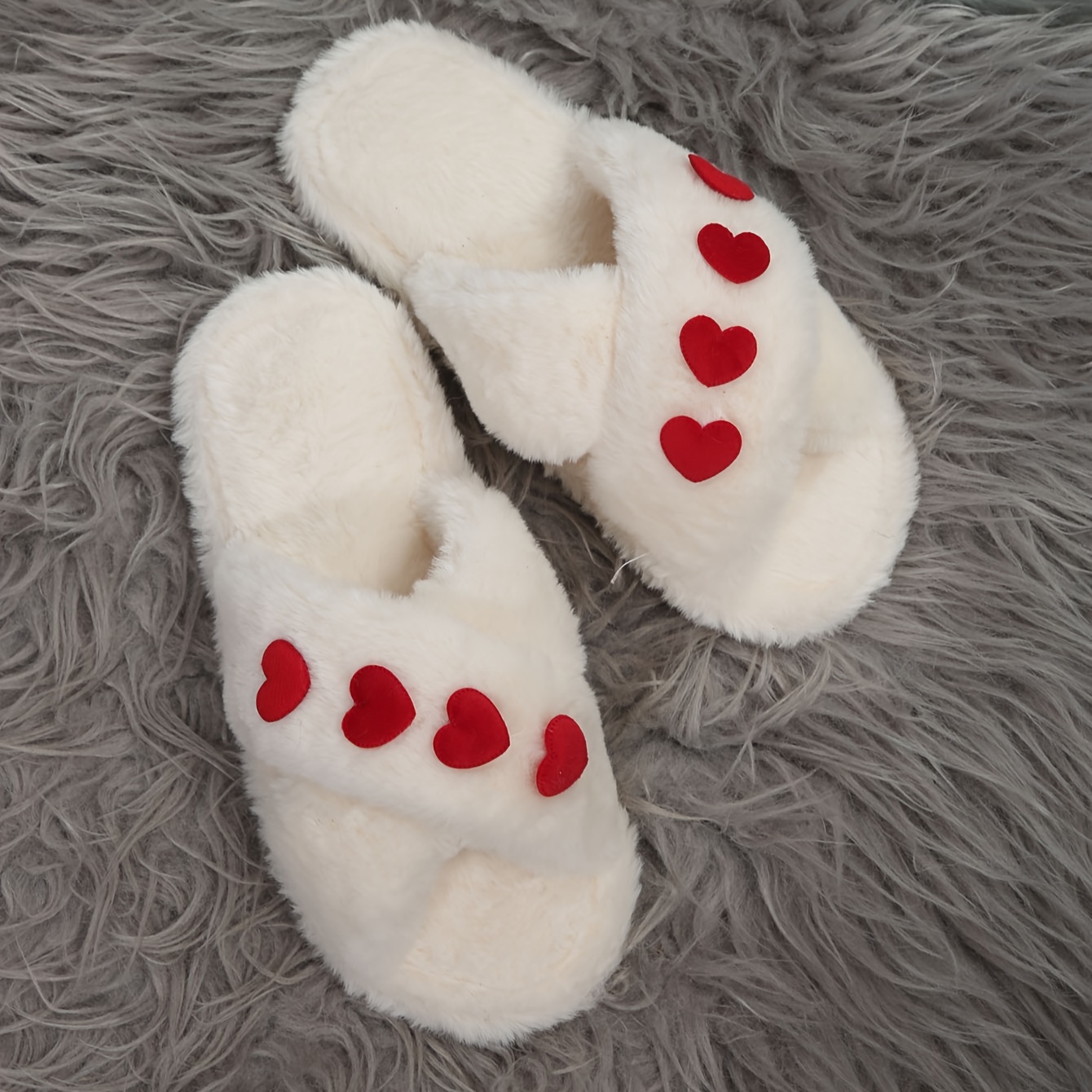 warm heart decor slippers casual open toe plush shoes comfortable indoor home valentines day slippers details 0