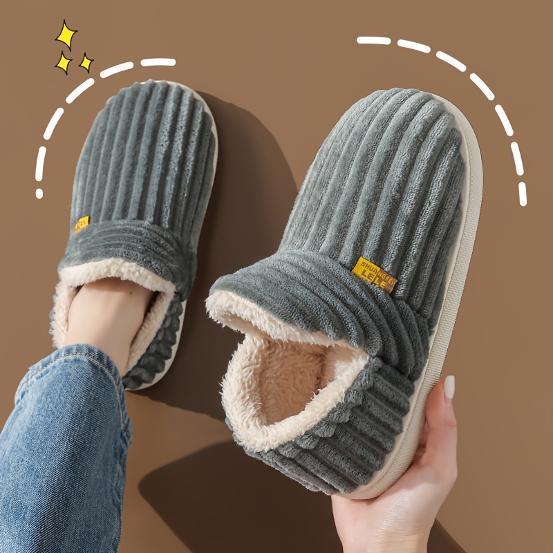 solid color platform plush slippers slip on casual soft sole cozy lined shoes winter non slip home warm shoes details 1