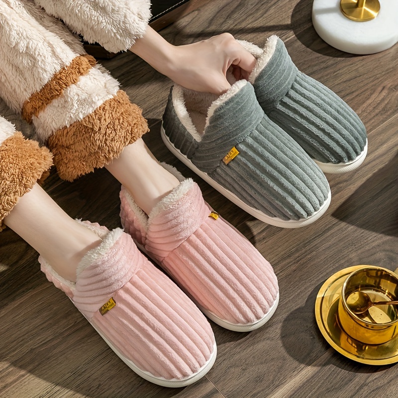 solid color platform plush slippers slip on casual soft sole cozy lined shoes winter non slip home warm shoes details 2