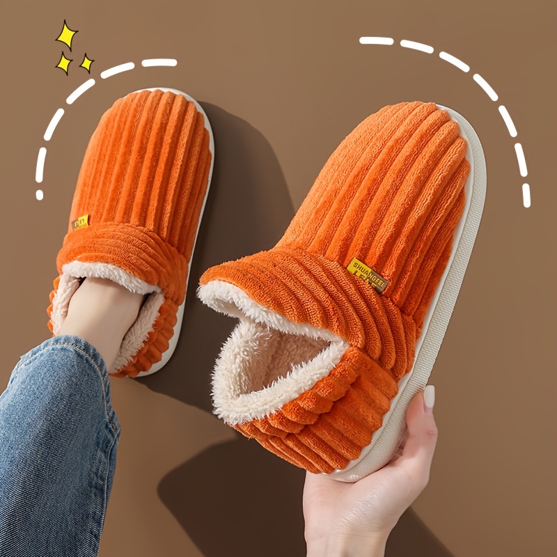 solid color platform plush slippers slip on casual soft sole cozy lined shoes winter non slip home warm shoes details 4