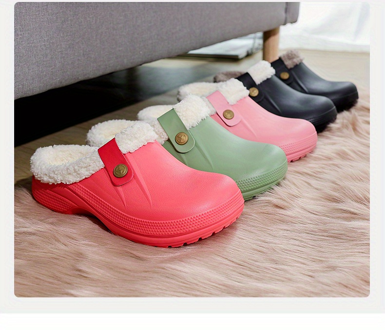 solid color warm home slippers slip on round toe non slip wear resistant thermal lined slides shoes plush indoor shoes details 0