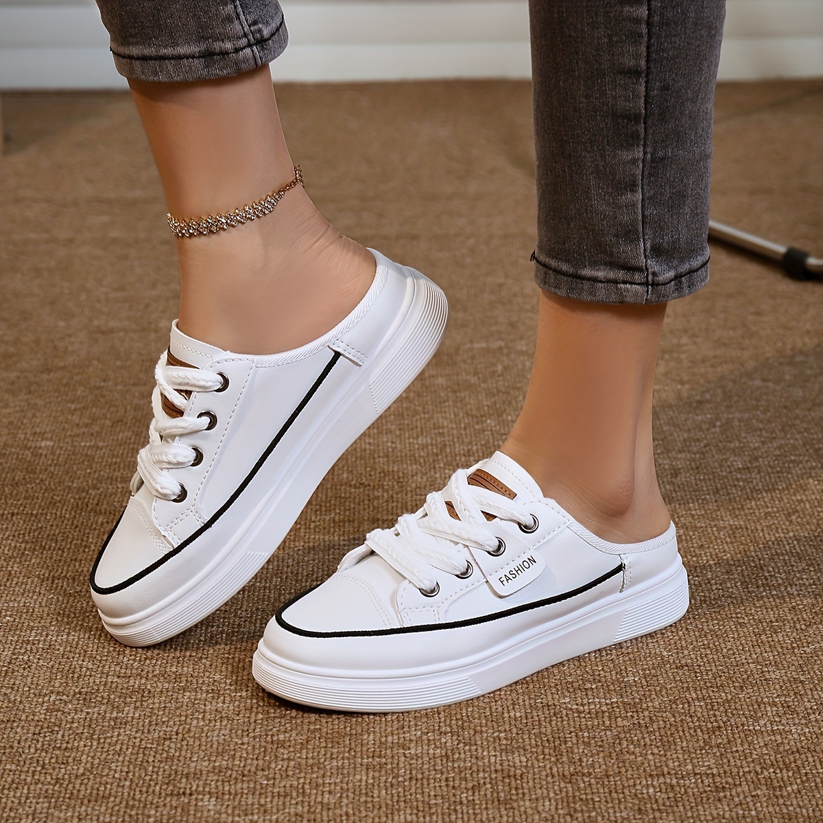 solid color casual sneakers women s lace platform soft sole details 2