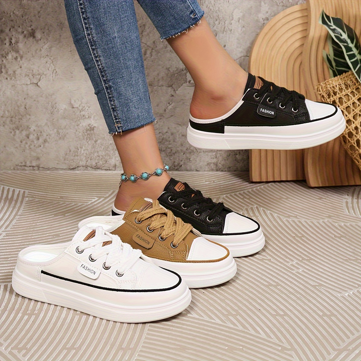 solid color casual sneakers women s lace platform soft sole details 5