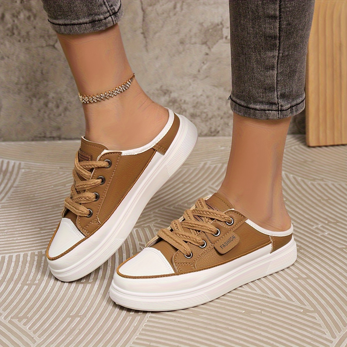 solid color casual sneakers women s lace platform soft sole details 10