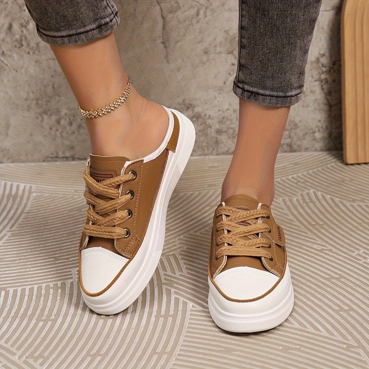 solid color casual sneakers women s lace platform soft sole details 11